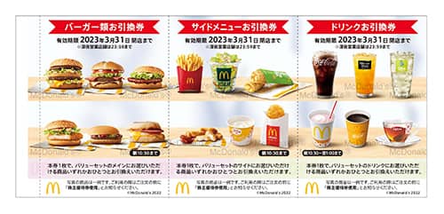 マクドナルドの株主優待クーポン券の画像