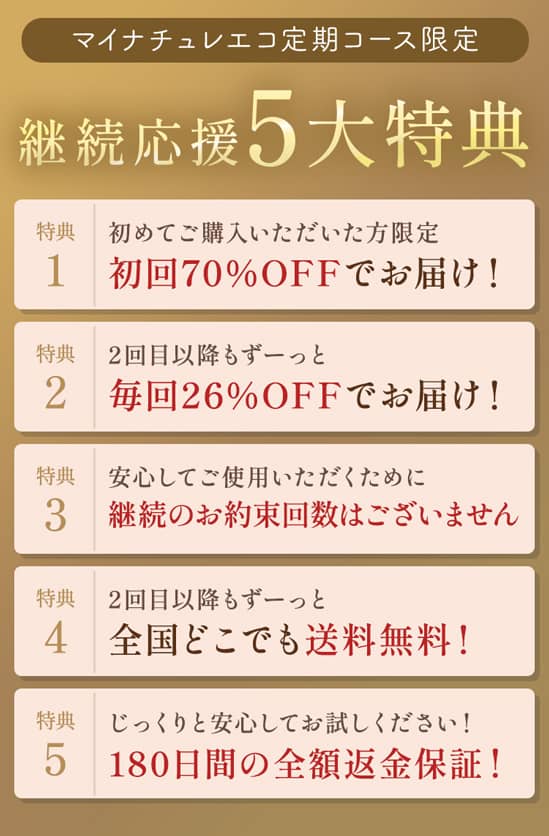 マイナチュレエコ定期コース限定　継続応援5大特典