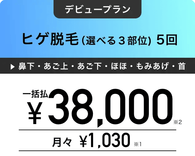 メンズエミナルの医療脱毛デビュープラン 選べる3部位5回完了コースの料金