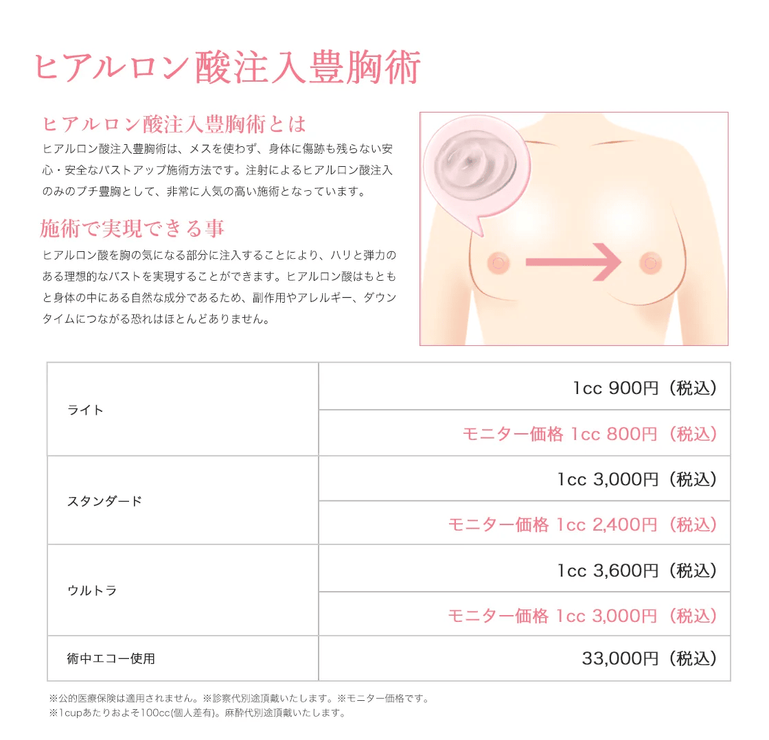 TAクリニック ヒアルロン酸注入豊胸術 モニター価格