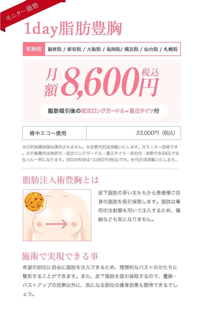 TAクリニック 1day脂肪豊胸モニター価格
