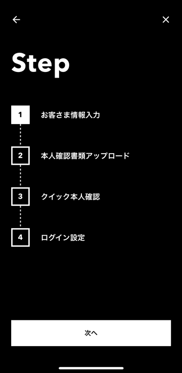 みんなの銀行の口座開設ステップ紹介画面