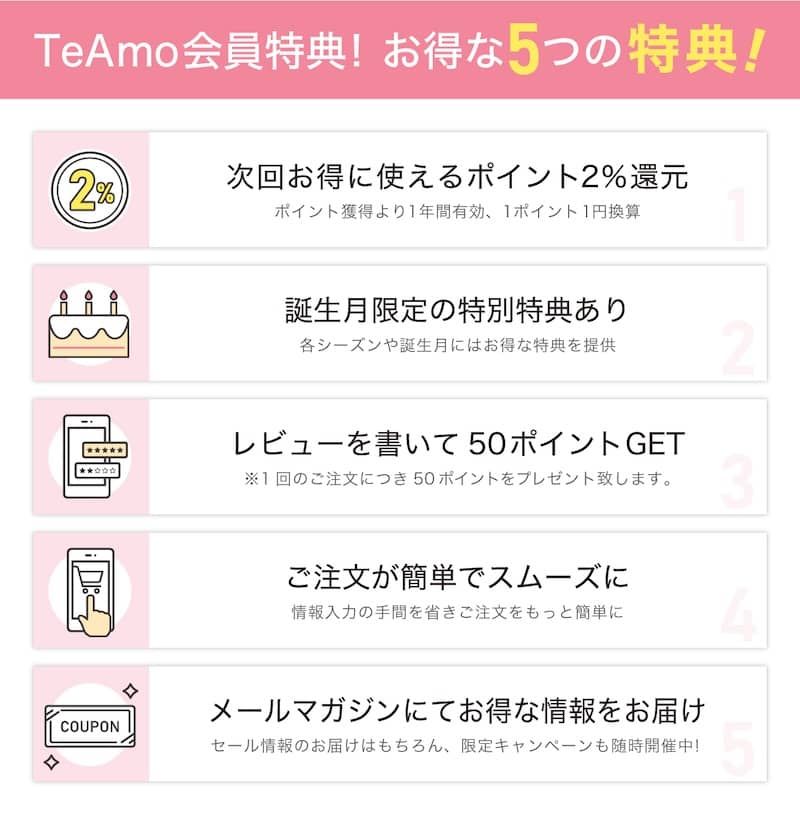 TeAmo(ティアモ)会員特典 誕生日月クーポン