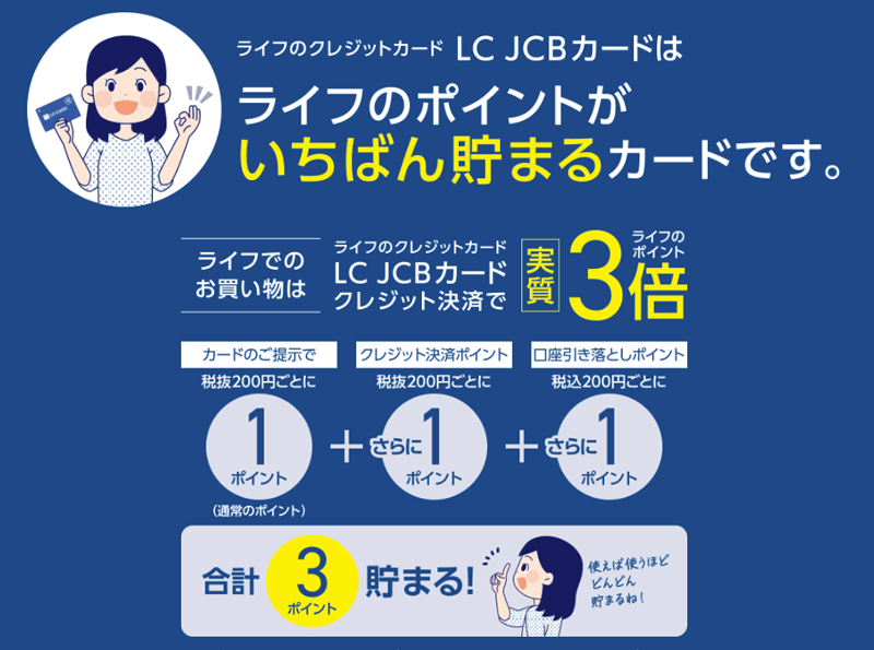 ライフのクレジットカード LC JCBカードクレジット決済でライフのポイント実質3倍