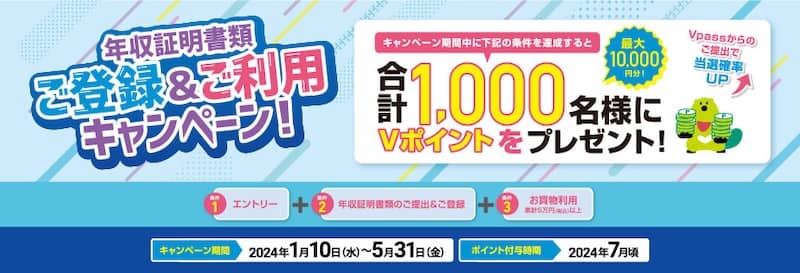 Vpassからの提出で当選確率UP!年収証明書類ご登録&ご利用キャンペーン