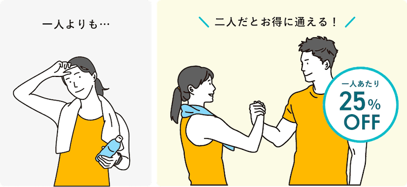 アップルジム（AppleGYM）の回数券が一人あたり25%OFFになるペア割プラン