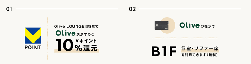 OliveLOUNGE渋谷店の2つの来店特典
