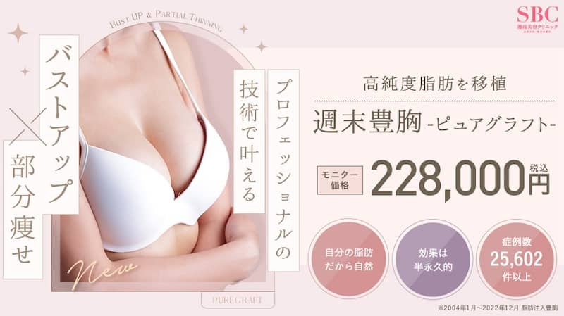 湘南美容クリニックの週末豊胸(ピュアグラフト)モニター価格