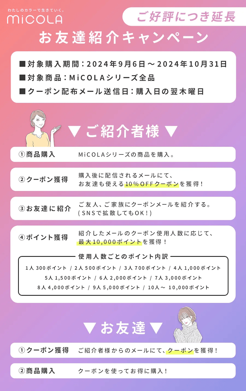 アイリスプラザ MiCOLA(ミコラ)シリーズ お友達紹介キャンペーン