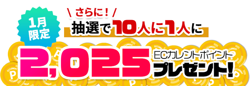 ECカレント会員限定 100人に1人ご注文金額の全額ポイントバックキャンペーンにて、さらに抽選で10人に1人に2025ECカレントポイントプレゼント