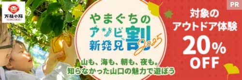 対象のアウトドア体験20%OFF!やまぐちのアソビ新発見割