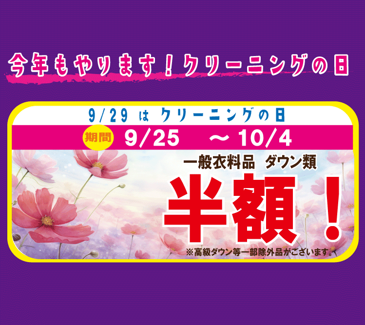 東京エリアのホワイト急便 一般衣料品 ダウン類が半額