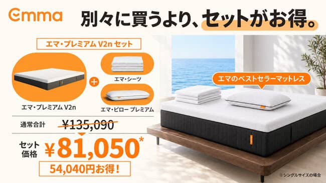 エマ・プレミアム V2nセットとプロテクター＆ピローが54,040円お得